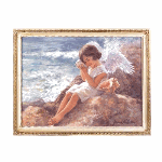 A rosy-cheeked angel bends close to hear the ocean sounds inside a shell in this picture of pure enchantment. This wonderful wall art brings a breath of blessed beauty to enliven any surrounding!