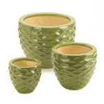 The faceted design of this trio of planters will capture the sun’s light for dazzling shimmer and shine. The mossy green high-gloss finish will complement any plant, and with three sizes, you’re sure to have the perfect pot for your blooming summer beauties.