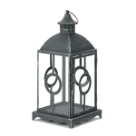 Excite the night with fantastic candle light as it shines through this gorgeous candle lantern. It features an antiqued pewter-like finish, clear glass panels adorned with a classic circle design, and cupola on top that has an oversized hanging loop attached. Insert the candle of your choice and bask in the beautiful glow from this handsome lantern.