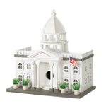 A stately manor that your feathered friends will gladly vote to make their home! This fantastically detailed bird house looks like a miniature White House, complete with a waving American flag and potted plants outside. Hang this presidential bird palace in your yard and watch as birds flock to it.