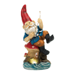 He’s an angler, he’s a gnome, and he’s a pure delight to have in your yard or garden. This happy little gnome is sitting upon his shoreline mushroom stool and has just hooked a fish! The backside of the mushroom features a solar panel that soaks up the sun and makes the fish glow at night.