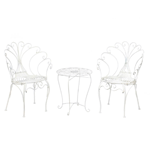 Sit down and daydream throughout those perfect summer days with this lovely Peacock-inspired bistro set. Whether on your front porch or back patio, this iron trio will inspire you to relax amid its elegant beauty.