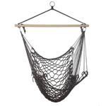 Curl up with a good book, a glass of lemonade, and enjoy the summer breeze! This cool woven hammock chair features espresso-hued rope and a large wooden dowel that will provide you hours of outdoor relaxation. Hang it from your porch or favorite backyard tree!