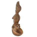 With this charming outdoor accent, you get an adorable sculpture for a nearby tree and the birds get a treat! This squirrel has been caught in the act of running away with a basin full of delicious morsels. This birdfeeder mounts easily to a wooden surface. 