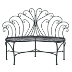 Sit and enjoy as the cool shadows of evening begin to curl and climb throughout your yard. This lovely garden bench features a scalloped seat and a beautiful decorative backrest made from black metal flourishes. Max weight limit: 440 lbs.