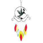 This fanciful hummingbird cutout is a work of art, and the gorgeous and vivid glass chimes that dangle make this an outdoor accessory that will brighten your days. Hang it from your porch or favorite tree and listen to the song of the wind. 