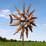 Let this gorgeous stylized sun shine bright in your garden or yard! This tall colored windmill features two rows of spectacular sun rays that will dance and spin in the summer wind. This is a great way to add motion and style to your outdoor space.