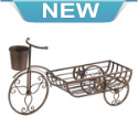 Let your favorite potted plant ride through the day in this charming cast iron Western-themed bicycle. The elongated cart features decorative wheels, horseshoe and lonestar emblems, and plenty of room for your plants. It even has a tiny plant basket on the handlebars! 