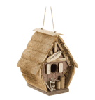 Score a “birdie” with this clever little golfing hut! Quaint raw wood birdhouse is a cozy cabin for a family of sporting sparrows, with an amusing collection of clubs and “gone golfing” sign.