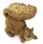 A plump brown squirrel shares his bounty with his feathered pals, cupping a generous serving of birdseed in his fluffy tail. Lifelike feeder is a lovable outdoor accent!