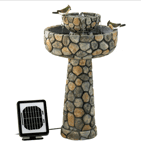 Grace your garden with rustic romance and the music of flowing water! Elegant faux cobblestone fountain features the convenience of two power options: Solar panels for cord-free enjoyment, or an optional electrical plug for shady locations or overcast days.