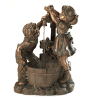 What's more refreshing than a cool drink on a hot day? Beautiful bronze-look fountain shows two children at innocent play in the garden. Weathered finish adds instant antique appeal! Outdoor use only. 120 volts/ 60 HZ electric pump.