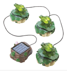 A trio of froggy friends has come to pay a visit to your garden! Charming figurines bring cheerful light into the night; a cleverly hidden solar panel lets them cast a colorful glow. AA 600M AH 1.2V solar battery panel included. On/off button on the bottom.