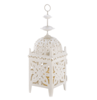 Creamy white finish adds delicate romance to this enticing metal candle lamp; an ornate cutout medallion design turns ordinary light into a bewitching display.