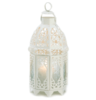 Lacy curves and cutouts combine for a truly enchanting design! Creamy white finish brings a bright, refreshing feel to this romantic cage style candle lantern.