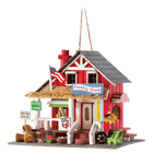 Tired travelers will find welcome shelter at this quaint resting spot! Cleverly detailed right down to the hay bales, this realistic miniature pays tribute to the rustic charm of the old-time country store. Loop on top for hanging.