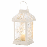 Like a graceful Victorian garden structure, this lovely lamp adds a genteel feel to your home! When filled with light, delicate cutouts and lacy pressed glass panels set the scene for an evening of nostalgic romance.