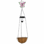 With a solar light, planter basket and beautiful stained glass butterfly, this hanging decoration is a triple treat! Classic wrought-metal with fiber basket adds a timeless splash of color to your outdoor décor.