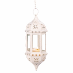 Like a graceful temple spire, this ivory hanging lamp invokes an aura of serenity. With intricate cutouts and crystal clear glass panels, it’s the perfect showcase for a favorite candle’s enchanting glow.