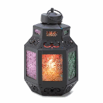 Small in size but big on style, this Moroccan marketplace lantern sparkles your surroundings with a blaze of color! Six separate color glass panels create a dazzling candlelit display.