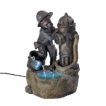 You can almost hear the innocent laughter as you gaze upon this child at play! Charming fountain depicts a young boy’s delight as he watches the water’s sparkling cascade from hydrant and pail.