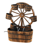 Country charm abounds in this casual all-wood water fountain! An old-fashioned wagon wheel becomes a quaint backdrop for a dazzling display as water dances from bucket to bucket. Impressively sized at 33"" high for serious style impact! 