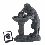 Whimsical faux-bronze fountain depicts a parched pooch lapping up a refreshing cool drink of water. Solar power lets you place this adorable accent anywhere—no plugs required!