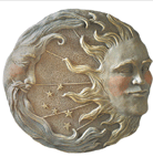 Intricate details lend astral glory to this starry stone-look moon and sun plaque.