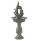 Classic and modern come together to create a truly stunning water sculpture! Atop a stately column, clear cascades of water sparkle from the faux-stone ball, cradled by a stylized abstract shape. An irresistibly unique piece of garden art!