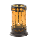 This intricate lacework lantern brightens the night with timeless fireside fascination! Embossed amber glass transforms a tealight's glow into an inviting circle of warm, enchanting light. Simply beautiful!