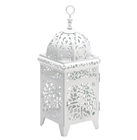 Bright white and intricate floral filigree add fresh appeal to this birdcage lantern! As candlelight shines through the cutout panels in a kaleidoscope display, your porch or patio comes alive with jubilant points of light!