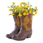 Some boots were made for walking, but this pair is a playful planter that brings a merry spot of greenery to your "home on the range". Realistically rustic, right down to the dusty finish, fancy stitching and worn, wrinkled shape!