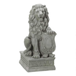 With his mighty paw placed atop a crested shield, a regal lion surveys all who approach the door to your 'castle'. Inspired by the centuries-old stone carvings found in castles and cathedrals throughout Europe, this impressive statue makes a bold historical statement and lends distinction to your entryway or garden!