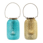 Adding sparkle and shine to your home is easy with this mesmerizing lantern. The saturated diamond-pattern glass is complemented by a simple yet decorative hook. 