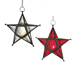 Add a candle to this five-pointed star to fill the night with celestial light! Artistic hanging lantern features ornate panels of clearest or red glass set into a wrought-iron frame.