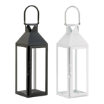 A classic candle lantern that is eternally chic! This Manhattan Candle Lantern features a white or black metal frame that is the perfect showcase for the candle of your choice. The clear glass panels let the candlelight flood the room with ambiance, and this lantern looks great as it lights up outdoor living spaces, too!