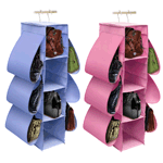 No more putting your purses and handbags on the floor or letting them collect dust on the shelf! These hanging handbag storage organizers features two metal hooks that easily hang from any closet rod, as well as four center and six side compartments for your bags.