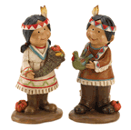 A pair of fresh-faced cuties contributes a cornucopia of goodies to the holiday feast, complete with a plump and tasty turkey. These charming figurines lend just the right touch of festivity to your fall celebration, making a colorful centerpiece or mantle decoration!