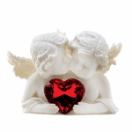 What better image of innocent love than an angel’s shy first kiss? A fitting tribute to sweet romance, beautifully sculpted in pure white faux stone with a red crystal heart adding a dash of dazzle.