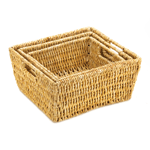 The thick weave of this nesting basket trio ensures that this set will be in style for years to come. Wrapped around a wire metal frame, these baskets will help you organize your home while looking great.