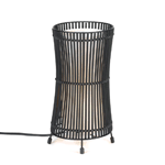 Long slats of black metal create the intricate and fascinating framework of this stylish table lamp. The interior features a neutral shade to make the lamp shine with warm glow.