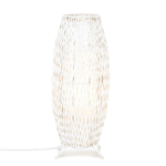 A fascinating framework of white woven metal makes this dramatic lamp a stunning addition to any room of your home. Switch it on and the bulb inside lights up this piece of functional art.