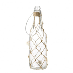 If there was a message in this bottle, it would say that you have great style! The Seafarer Glass Bottle features a classic clear glass bottle decorated with knotted twine embellished with delicate seashells. It also has a metal wire loop at top. It would look great on your shelf or mantel, and could easily be used for flowers and more. 