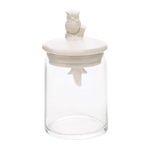 This woodland owl is happy to perch upon a simple glass jar. The lid and owl are made from white porcelain that fits snugly in the classically shaped jar. Display a collection of decorative items inside the jar or simply place it on the shelf or mantel to enjoy it as-is! 