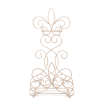 Ivory iron curls and swirls create this beautiful fleur de lis rack that will outfit your restroom with style. The removable top bar holds a roll of tissue paper, while the bottom rack is ready for magazines and more. 