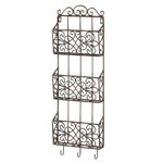 Organize your mail, magazines and more with this gorgeous decorative wall rack. It features three pretty bins for your important papers, and below three hooks await your car keys, light accessories and more. 