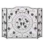 The fruits of a vineyards finest crop is cast in iron to create a beautiful screen for your fireplace. The flame will illuminate this screens fine details, from its scrolling decorative flourishes to its pretty grape leaves and fruit. The tri-fold construction allows you to form and fit this screen in front of your fireplace with ease and its beautiful finish will fit into any decor. 