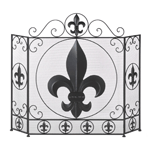 This stylish fireplace screen makes a big statement in your chic decor. The center panel of this tri-fold screen features a large fleur-de-lis symbol surrounded by metal flourishes and smaller versions. The side panels mimic the central design and are adjustable to fit into your space. 