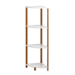 Organize and display your pretty keepsakes with this sleek and stylish corner shelf unit. The bamboo frame with four white triangular shelves make a true statement of your impeccable style while not taking up a lot of space.