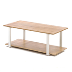 This coffee table is a modern take on simple design! Two tiers of light wood sit upon a white framework to make an intriguing piece of functional furniture. 